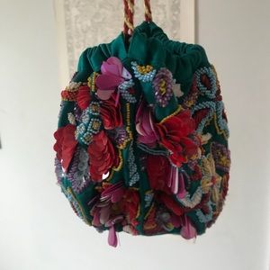 Zara Beaded Drawstring Bucket Bag